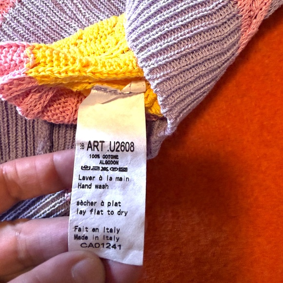 Boho pastel colourful cable knit cotton V-neck vest made in Italy NWT - Picture 6 of 7